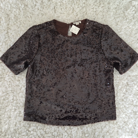 BNWT Ultra Pink Sequin Top S Brown Sparkle Glam Party Holiday Disco Earth Y2K - Picture 2 of 8